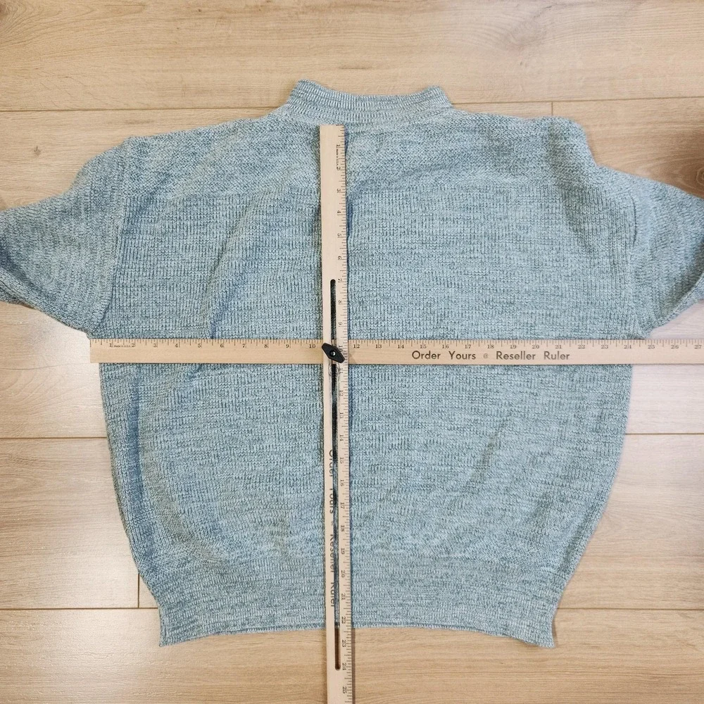 Vintage ALPS Sweater Mens Large Blue Acrylic‎ Knit Mock Neck Henley Pullover
